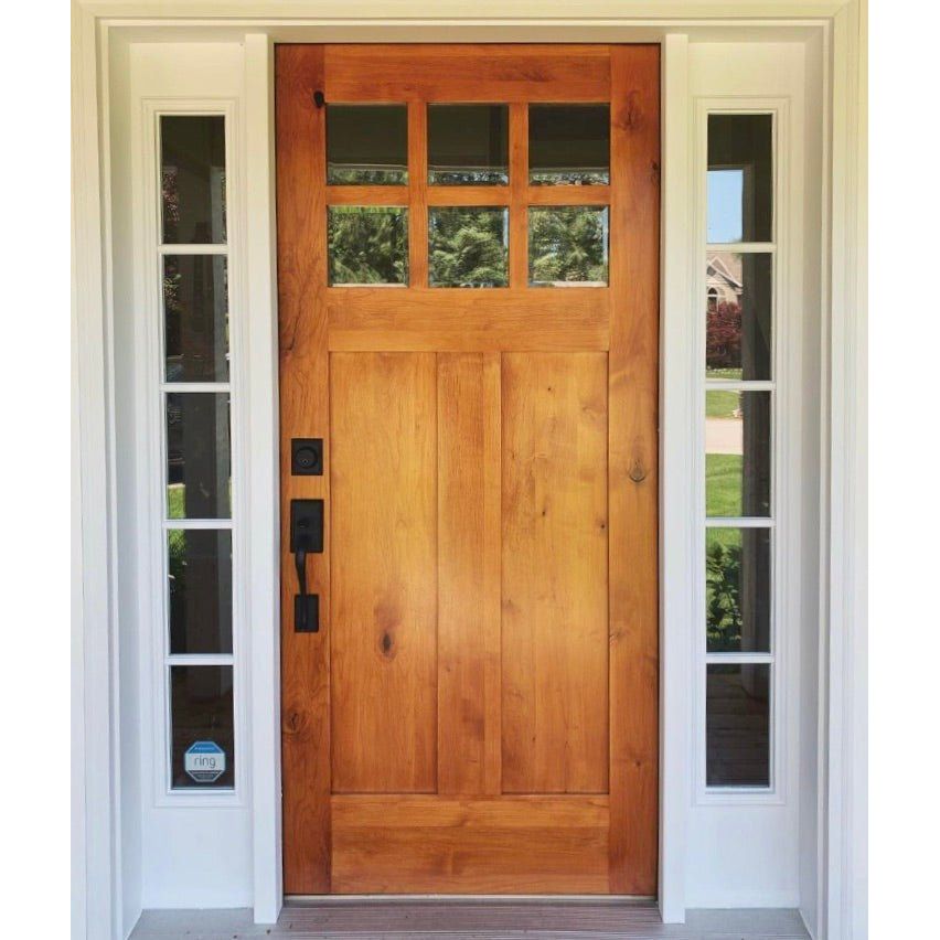 Krosswood Doors 64 in. x 80 in. Craftsman Knotty Alder 2-Panel 6-Lite DS Unfinished Left-Hand Inswing Prehung Front Door with Sidelites