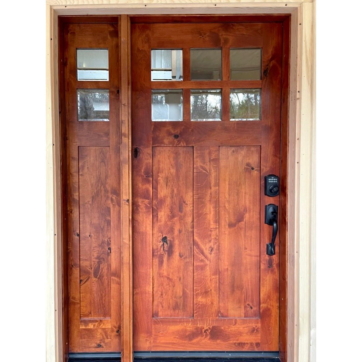 Krosswood Doors 64 in. x 80 in. Craftsman Knotty Alder 2-Panel 6-Lite DS Unfinished Left-Hand Inswing Prehung Front Door with Sidelites