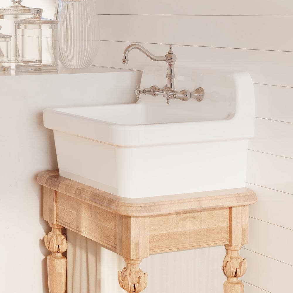 Eridanus Mason Wall Mount Laundry Utility Sink 10 Gallon in Crisp White with Basket Strainer