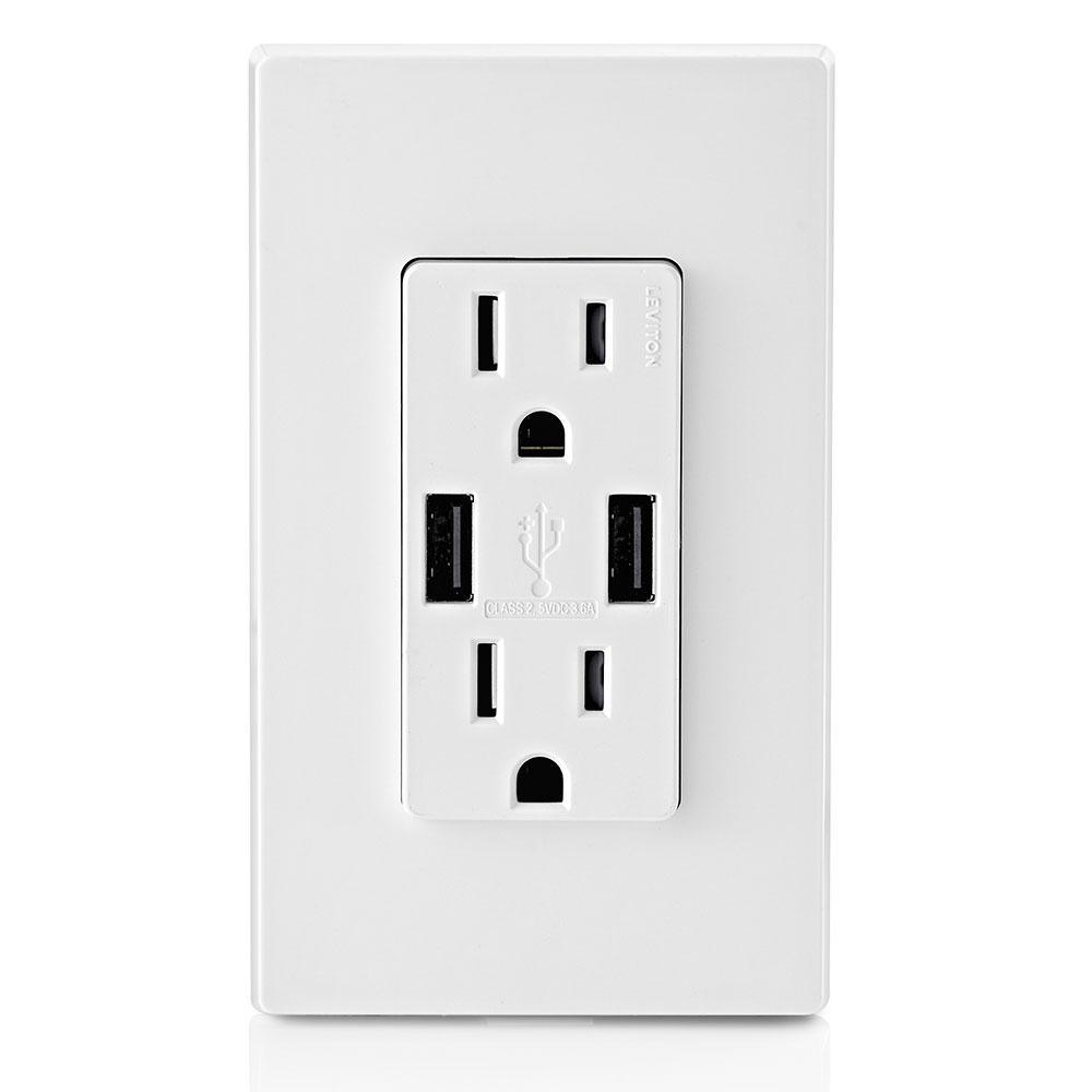 Decora 15 Amp Combination Duplex Outlet and USB Charger White (2-Pack) - Super Arbor