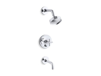 KOHLER Purist 1-Handle Tub and Shower Trim Kit in Vibrant Brushed Nickel with Cross Handle (Valve Not Included)