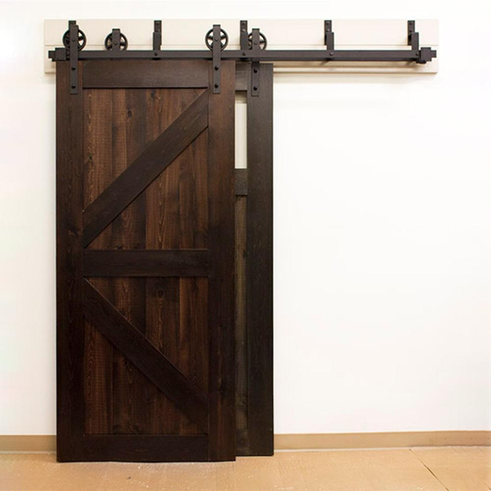 8 ft./96 in. Black Sliding Bypass Barn Door Hardware Track Kit for Double Doors with Non-Routed Floor Guide - Super Arbor