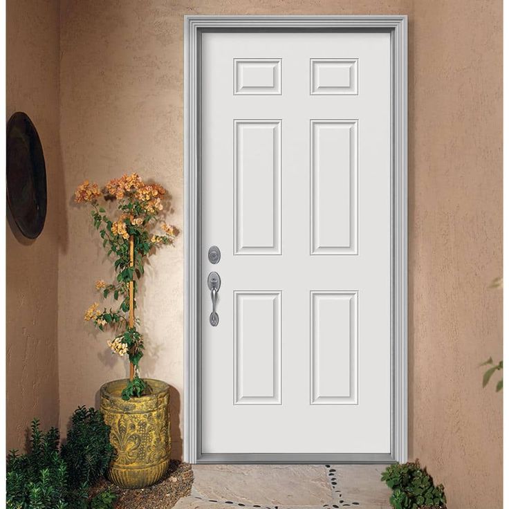 36 in. x 80 in. 6-Panel Primed Premium Steel Front Door Slab