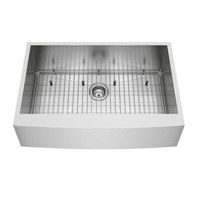 Camden Stainless Steel 33 in. Single Bowl Farmhouse Apron-Front Kitchen Sink with Strainer and Stainless Steel Grid