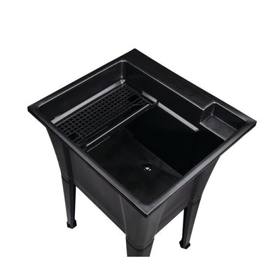 24 in. x 22 in. Recycled Polypropylene Black Laundry Sink with 2 Hdl Non Metallic Pullout Faucet and Installation Kit