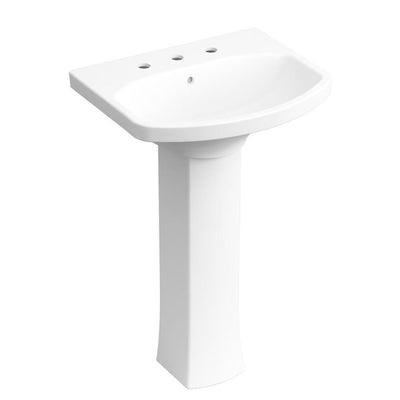 KOHLER Elmbrook 24 in. Pedestal Sink Basin in White with 8 in. Widespread Faucet Holes