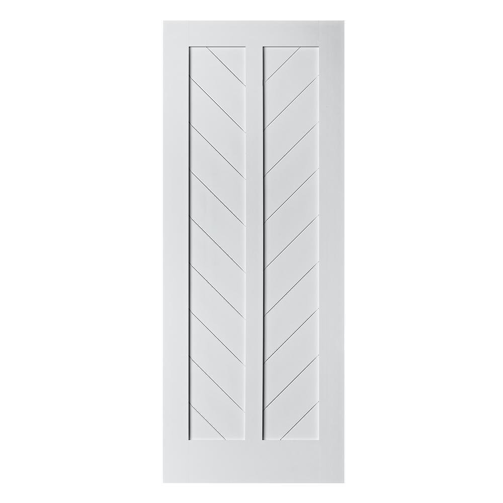 37 in. x 84 in. Chevron MDF Primed White Interior Barn Door Slab - Super Arbor