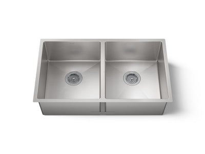KOHLER Strive Undermount Stainless Steel 32 in. Double Bowl Kitchen Sink Kit