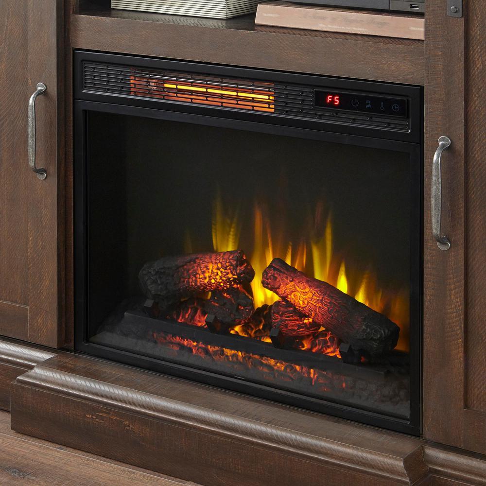 Chastain 56 in. Freestanding Media Console Electric Fireplace TV Stand with Sliding Barn Door in Rustic Walnut - Super Arbor
