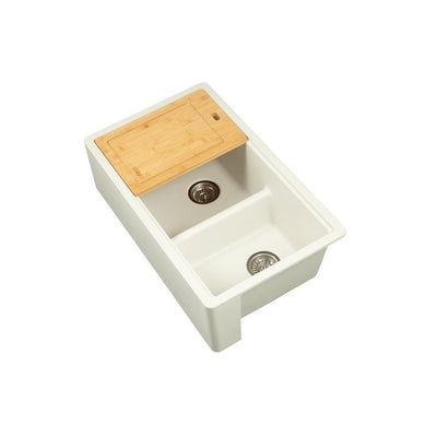 Titan Farmhouse Granite Composite Kitchen Sink 33 in. 55/45 Double Bowl Kitchen Sink in White with Strainer