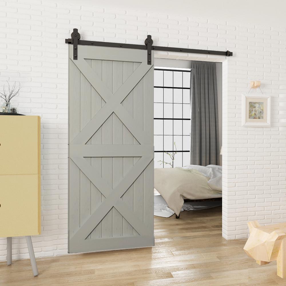 6.6 ft./79 in. Black Sliding Barn Door Track and Hardware Kit with I-Shape Hanger For Single Door - Super Arbor