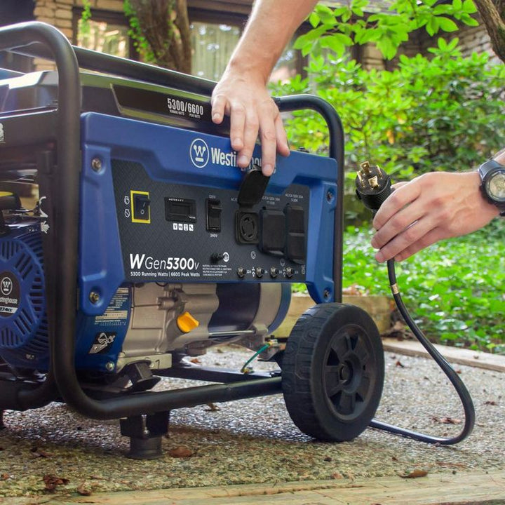Westinghouse WGen5300v 6,600/5,300 Watt Gas Powered Portable Generator with RV and Transfer Switch Ready Outlets for Home Backup