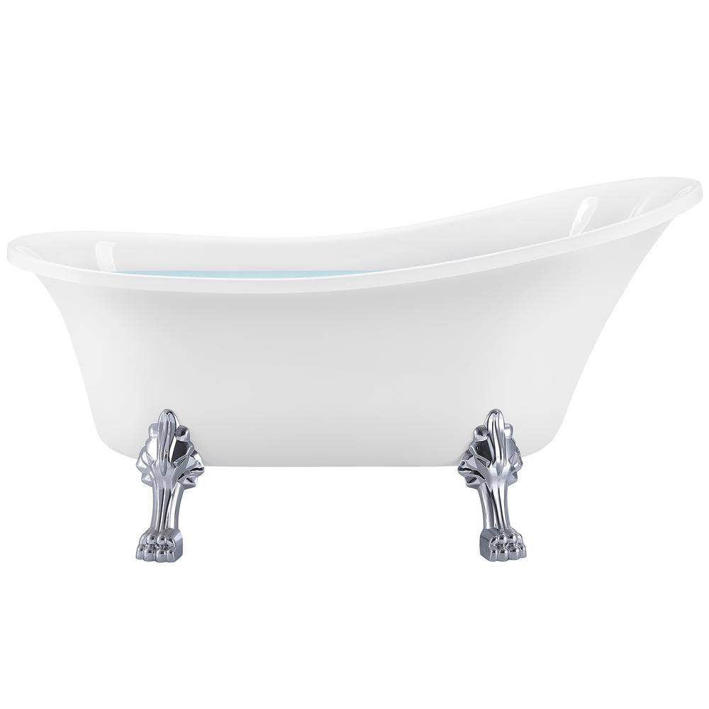 60 in. Fiberglass Single Slipper Clawfoot Non-Whirlpool Bathtub in Glossy White - Super Arbor