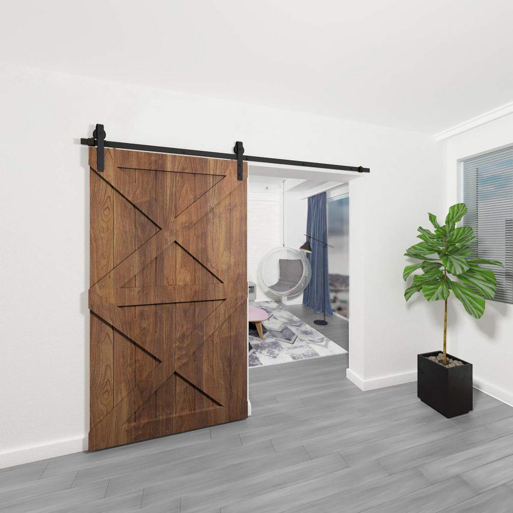 9 ft./108 in. Black Bent Strap Sliding Barn Door Track and Hardware Kit for Single Door with Floor Guide - Super Arbor