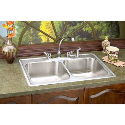 Neptune Drop-In Stainless Steel 33 in. 4-Hole Double Bowl Kitchen Sink with 10 in. Bowls