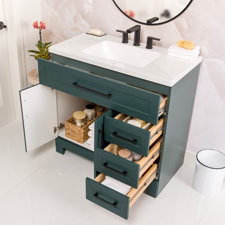 Style Selections Cauley 36-in Viridian Green Single Sink Bathroom Vanity with White Cultured Marble Top