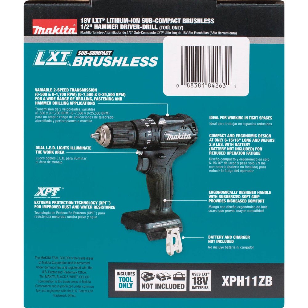 Makita 18V LXT Lithium‑Ion Sub‑Compact Brushless Cordless 1/2 in. Hammer Driver‑Drill (Tool Only)