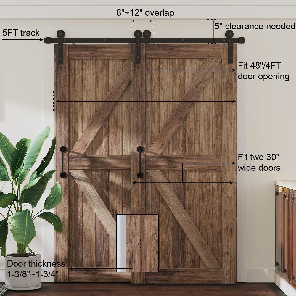 5 ft./60 in. Single Track Bypass Sliding Barn Door Hardware Kit for Double Doors, Low Ceiling - Super Arbor