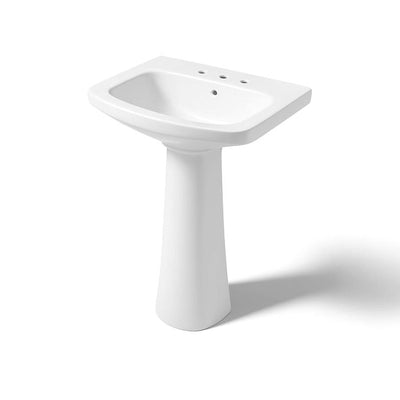 KOHLER Cimarron 8 in. Widespread Vitreous China Pedestal Bathroom Sink in White with Overflow Drain