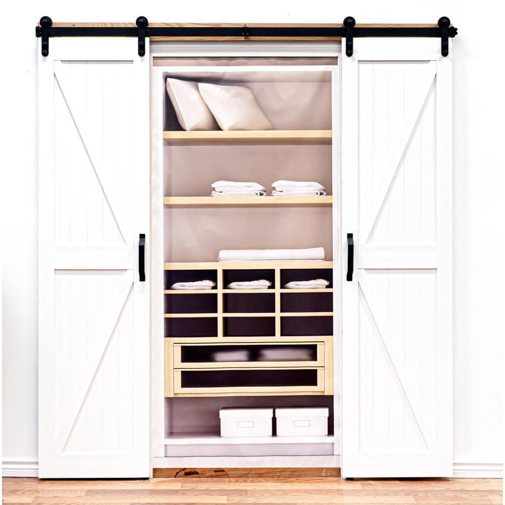 36 in. x 84 in. Board and Batten Composite PVC White Split Sliding Barn Door with Hardware Kit - Super Arbor