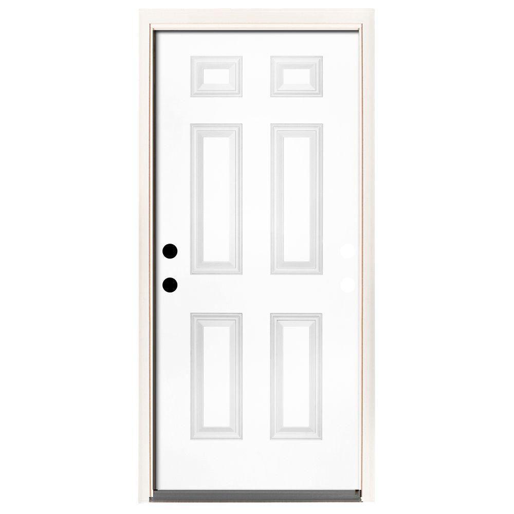 42 in. x 80 in. Premium 6 Panel Primed White Steel Prehung Front Door - Super Arbor