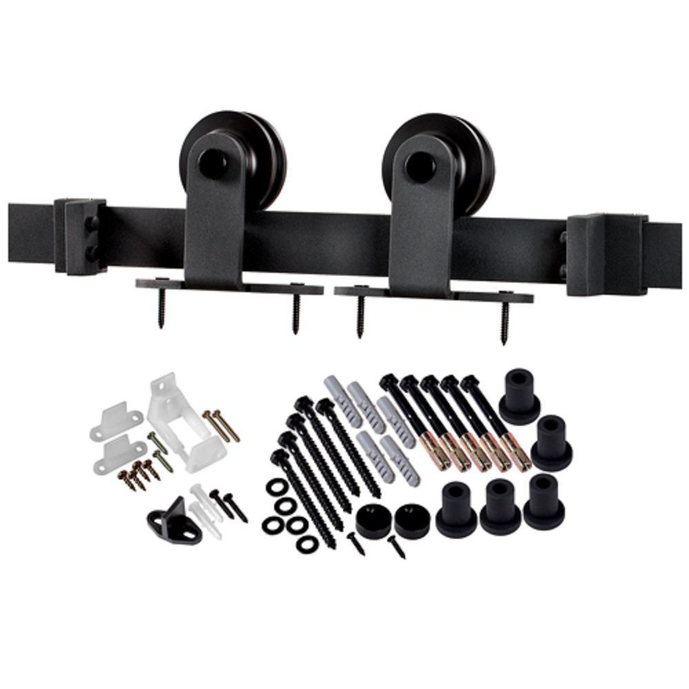42 in. x 84 in. Shaker 4-Lite Frosted Glass Primed MDF Sliding Barn Door with Top Mount Hardware Kit - Super Arbor