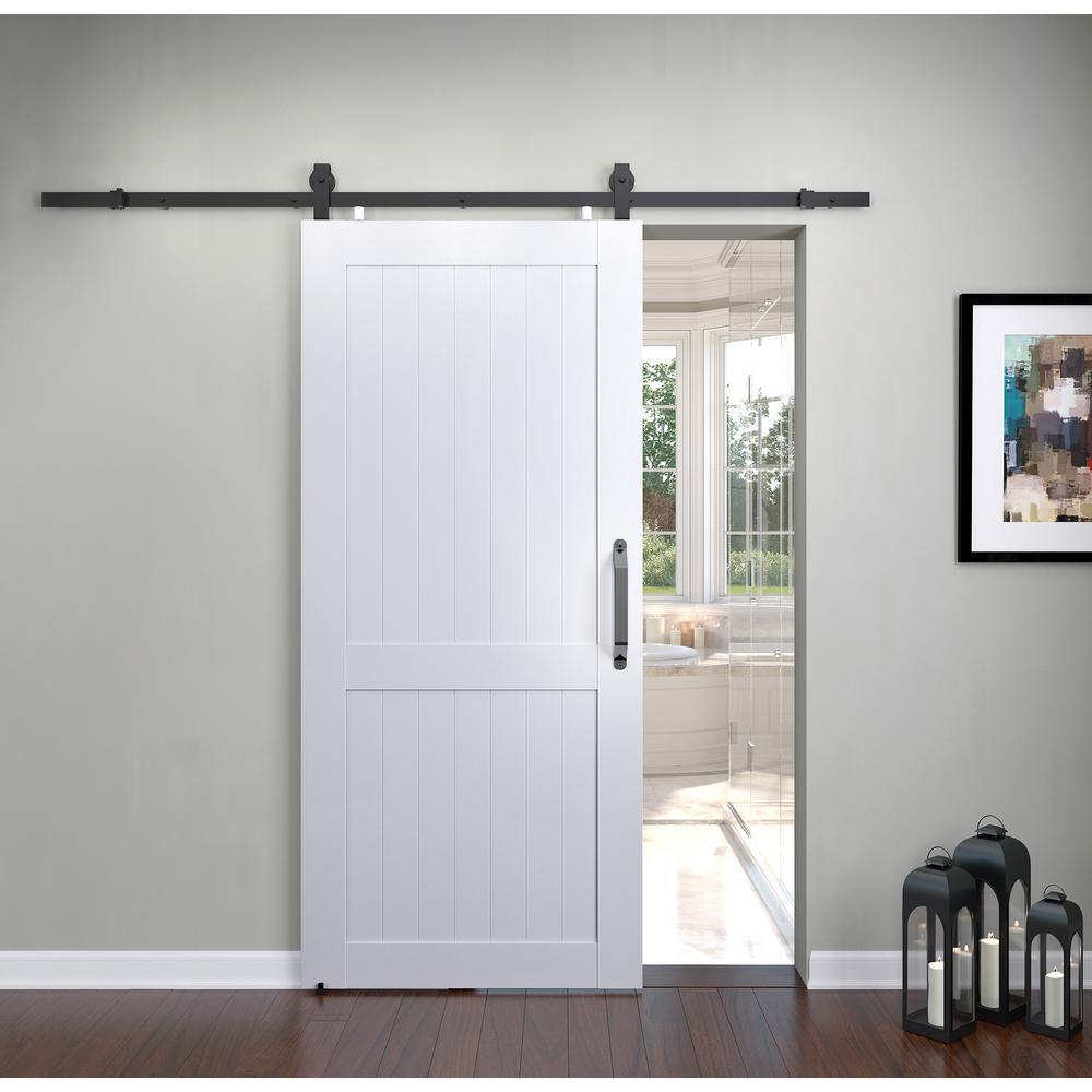 36 in. x 84 in. Millbrooke White H Style Ready to Assemble PVC Vinyl Sliding Barn Door with Hardware Kit - Super Arbor