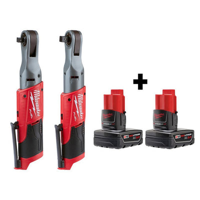 M12 FUEL 12-Volt Lithium-Ion Brushless Cordless 3/8 in. and 1/2 in. Ratchet with two 3.0 Ah Batteries - Super Arbor