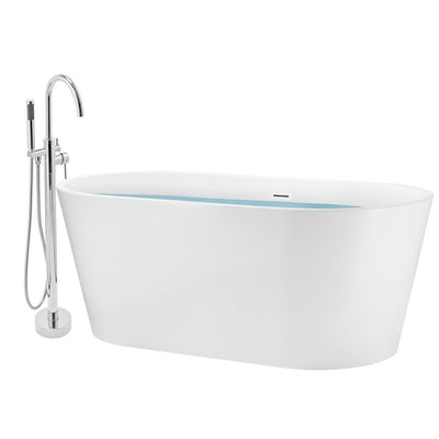 59 in. Glossy White Acrylic Tub for Bathtub with Tub Filler combo - Modern Flat Bottom Stand Alone Tub - Super Arbor