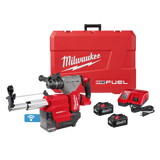 Milwaukee M18 FUEL 18V Lithium-Ion Brushless 1-1/8 in. Cordless SDS-Plus Rotary Hammer & HAMMERVAC Dust Extractor Kit with Brushless Grinder, 2x XC6.0 Batteries
