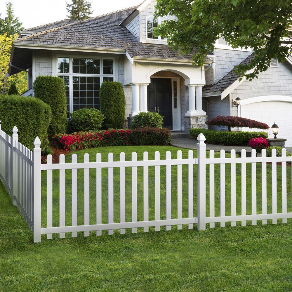 Glendale 4 ft. H x 8 ft. W White Vinyl Spaced Picket Unassembled Fence Panel with Dog Ear Pickets - Super Arbor