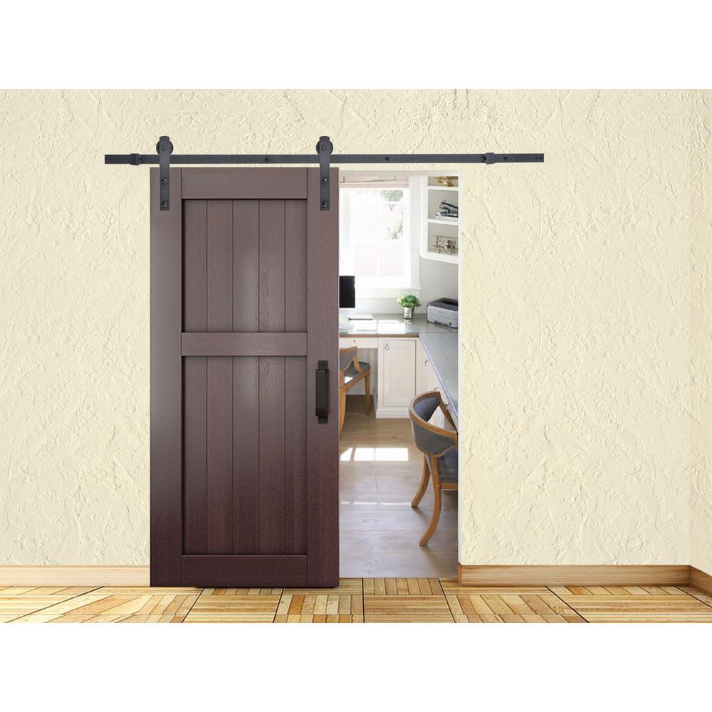 72 in. Black Classic Bent Strap Barn Style Sliding Door Track and Hardware Set - Super Arbor