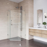 Piedmont 36.125 in. x 73.375 in. Frameless Neo-Angle Hinged Corner Shower Enclosure in Brushed Nickel with Clear Glass - Super Arbor