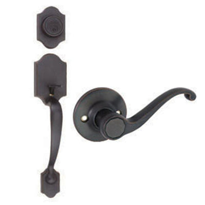 Sussex Oil-Rubbed Bronze Handleset with Scroll Lever Interior and Single Cylinder Deadbolt - Super Arbor