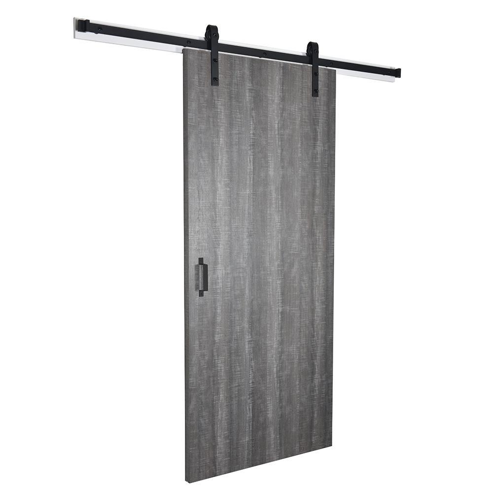 43 in. x 84 in. Weathered Char 8204-16 Solid Core Wood Flush Barn Door with Sliding Door Hardware Kit - Super Arbor