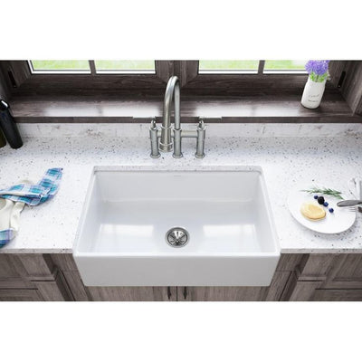 Burnham White Fireclay 30 in. Single Bowl Farmhouse Apron Kitchen Sink