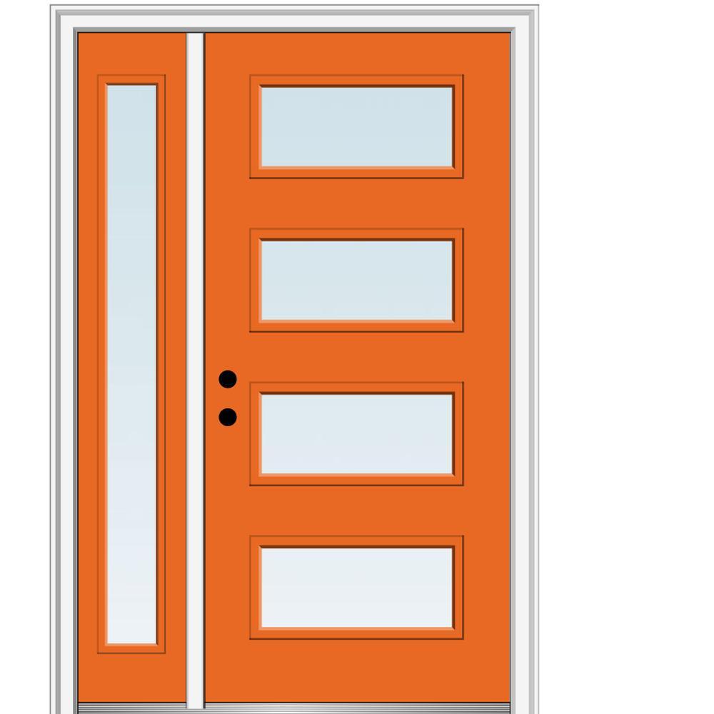 53 in. x 81.75 in. Celeste Clear Low-E Glass Right-Hand 4-Lite Eclectic Painted Steel Prehung Front Door with Sidelite - Super Arbor