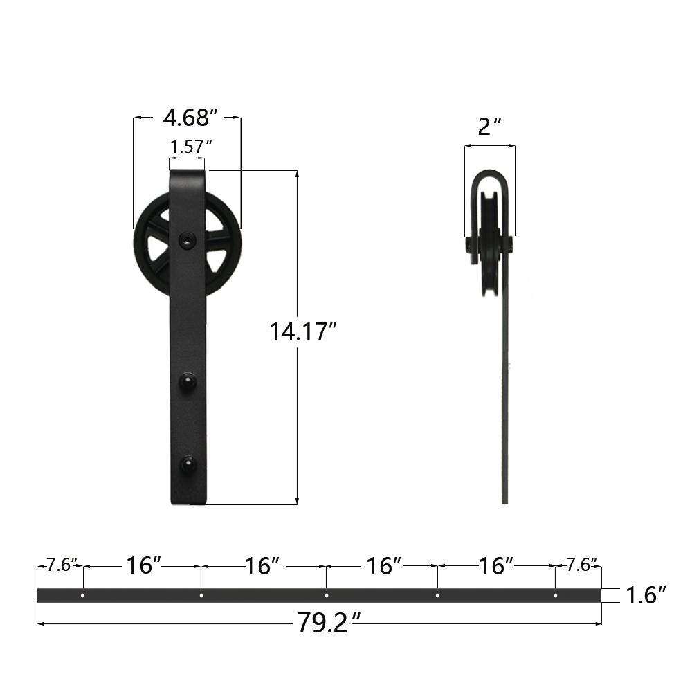 6.6 ft./79 in. Black Sliding Barn Door Track and Hardware Kit with Bigwheel J Shape Hanger for Single Door - Super Arbor