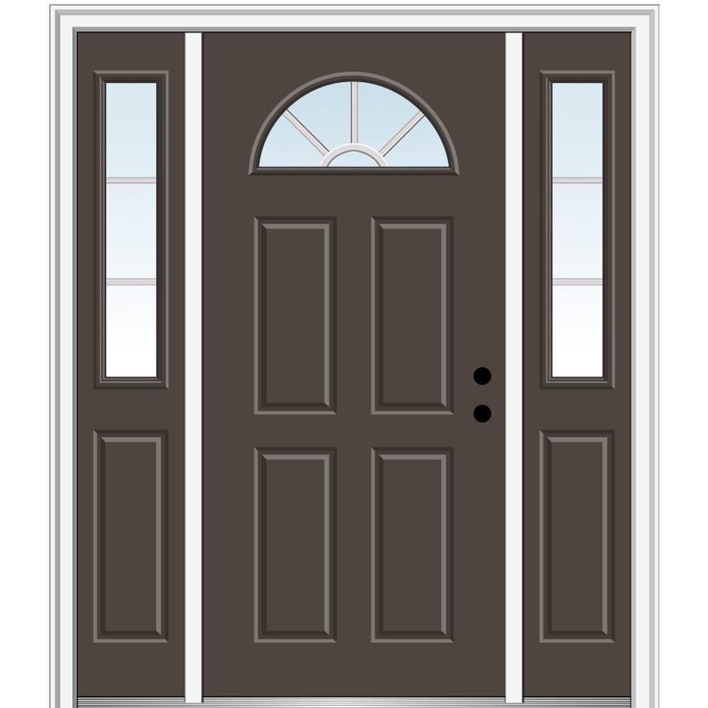 68.5 in. x 81.75 in. Internal Grilles Right-Hand Inswing 1/4-Lite Clear Painted Steel Prehung Front Door with Sidelites - Super Arbor