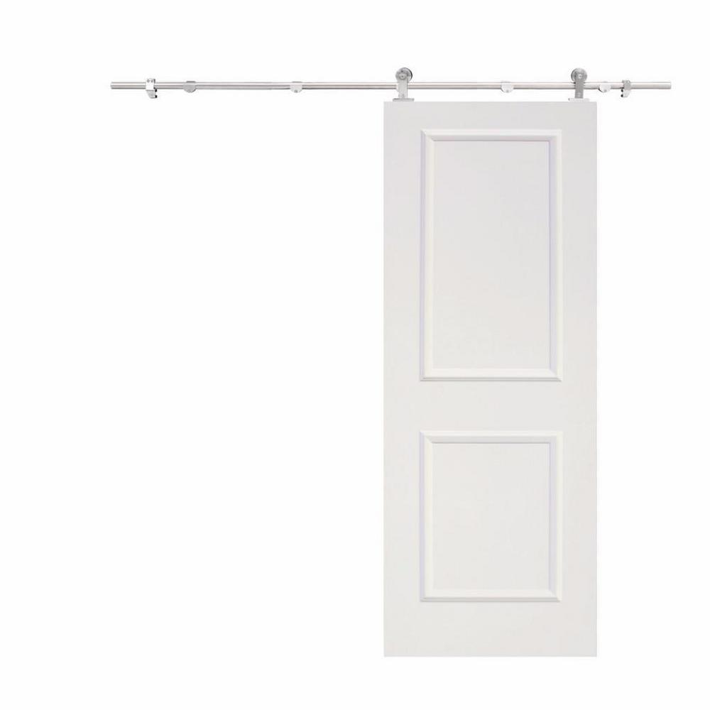 Top Mount Door Track Hardware and White Primed MDF Raised 2 Panel Interior Sliding Barn Door - Super Arbor
