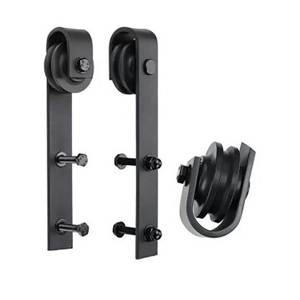 79 in. x 2.5 in. Black Metal Barn Door Sliding Door Hardware Kit - Super Arbor