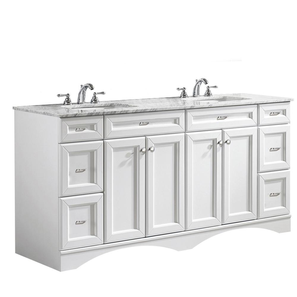 Naples 72 in. W x 22 in. D x 35 in. H Vanity in White with Marble Vanity Top in White with Basin - Super Arbor