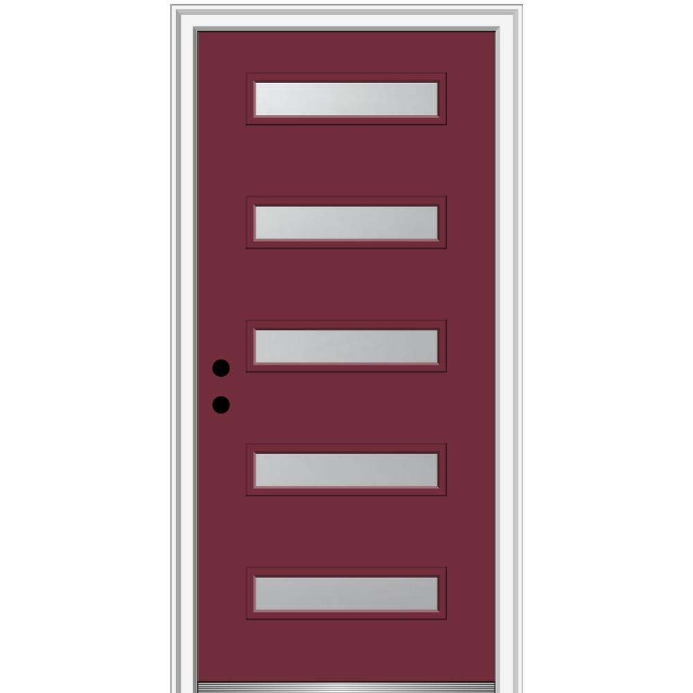 36 in. x 80 in. Davina Right-Hand Inswing 5-Lite Frosted Glass Painted Steel Prehung Front Door on 4-9/16 in. Frame - Super Arbor