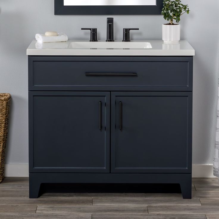 Style Selections Potter 36-in Blue Single Sink Bathroom Vanity with White Cultured Marble Top
