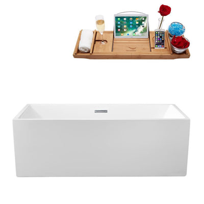 57.9 in. Acrylic Flatbottom Non-Whirlpool Bathtub in Glossy White - Super Arbor
