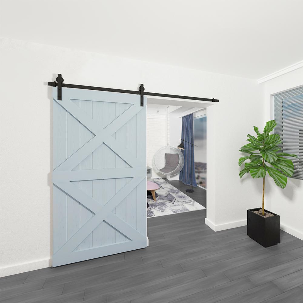 8 ft./96 in. Black Sliding Barn Door Track and Hardware Kit with I-Shape Hanger For Single Door - Super Arbor