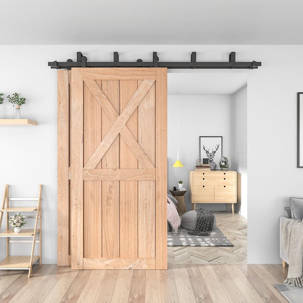 6 ft./72 in. Steel Bypass Sliding Barn Door Hardware Track for Double Wooden Doors Closet Kitchen Kit - Super Arbor