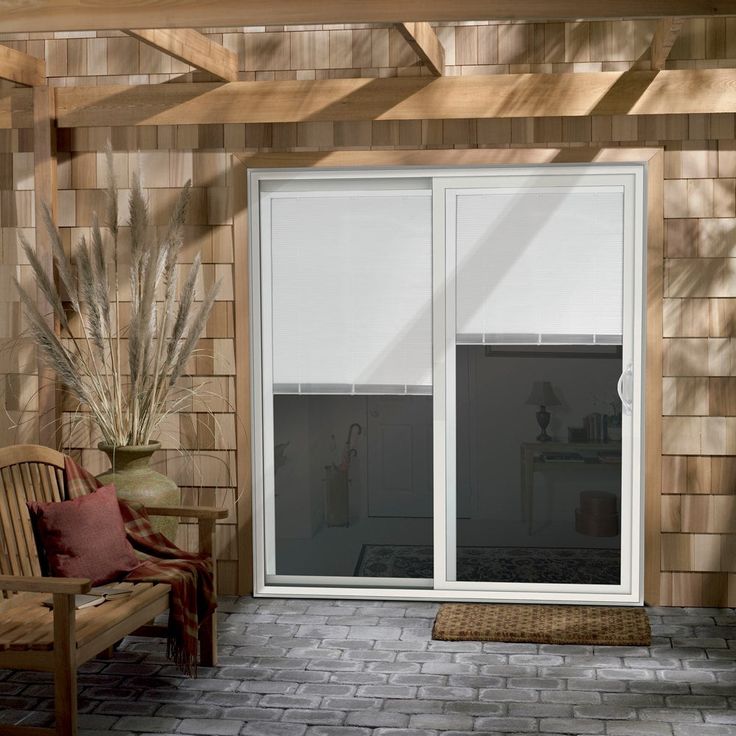 JELD-WEN 72-in x 80-in 4-9/16-in Low-e Insulating Blinds Between The Glass White Vinyl Sliding Right-Hand Sliding Double Patio Door