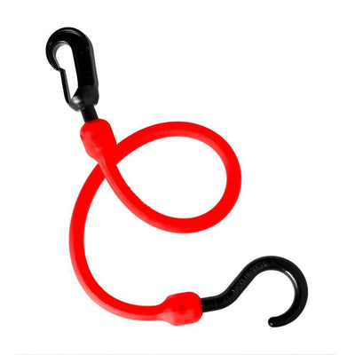 18 in. Polyurethane Fixed End Bungee Cord with Molded Nylon Hook and Clip in Red - Super Arbor