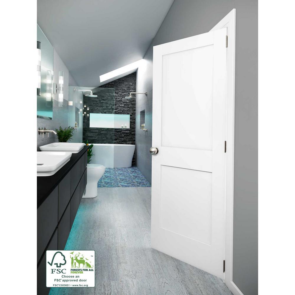 30 in. x 80 in. x 1-3/8 in. Shaker White Primed 2-Panel Solid Core Wood Interior Slab Door - Super Arbor